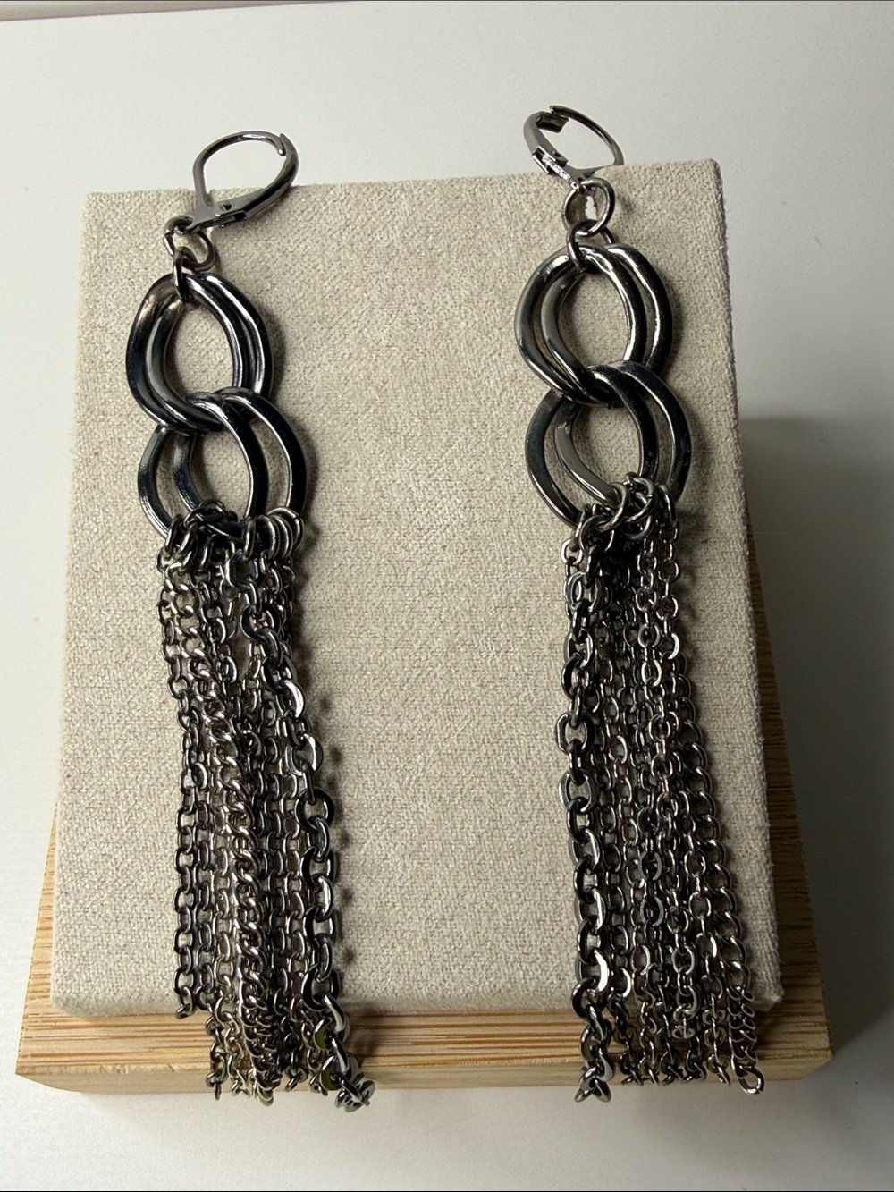 Silver-Tone gun metal  Chain Fringe Drop Earrings - Elegant Metallic Statement